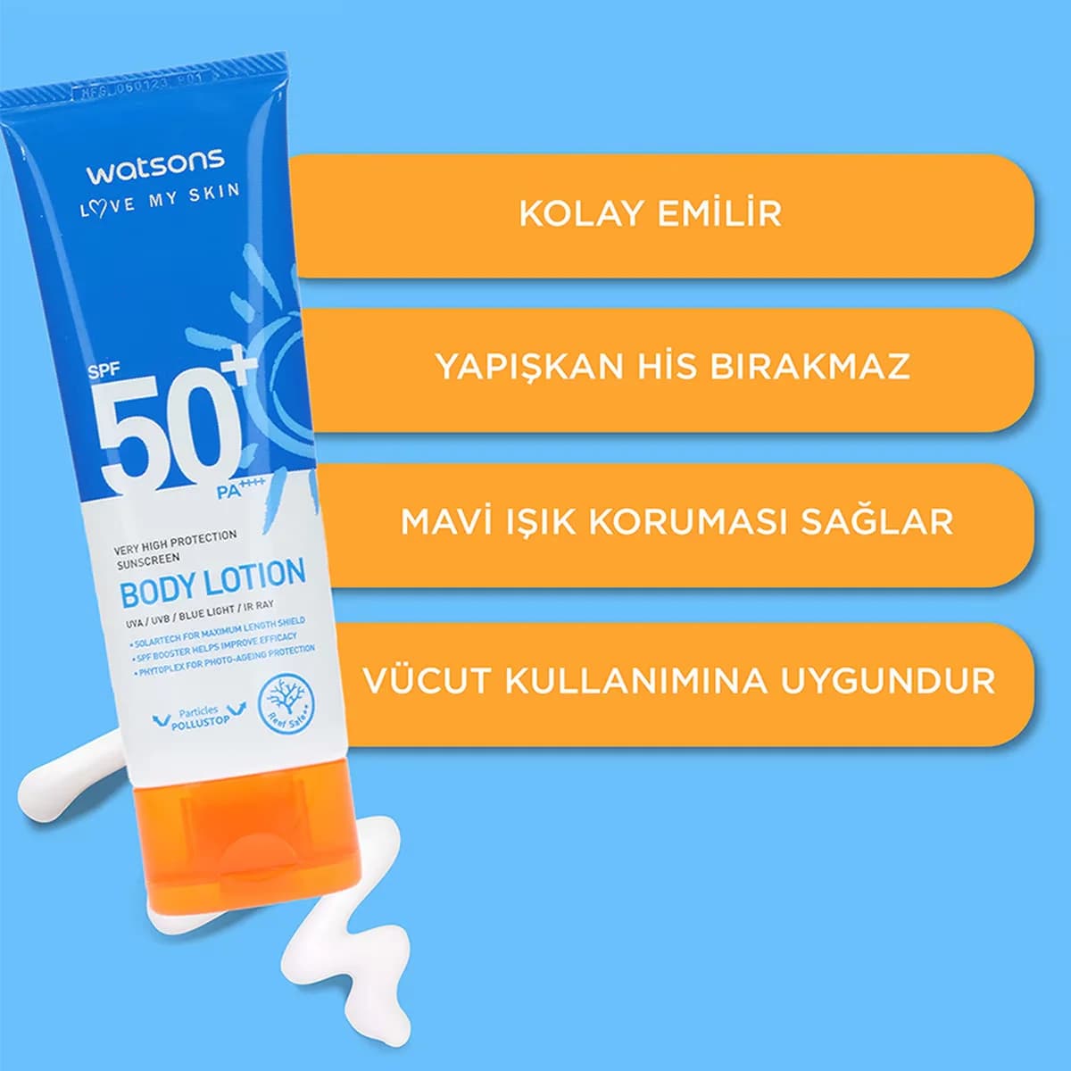 Watsons لوشن الجسم واتسونز عالي الحماية بعامل حماية من الشمس 50+ 100 مل أزرق