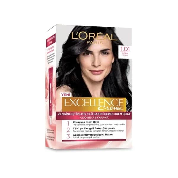 L'Oreal Paris صبغة شعر لوريال باريس إكسلنس كريم 1.01 أسود غامق