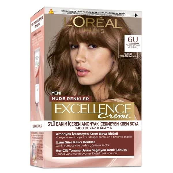 L'Oreal Paris صبغة شعر لوريال باريس إكسلنس كريم نود كولورز 6 يو لون بني غامق أوبورن