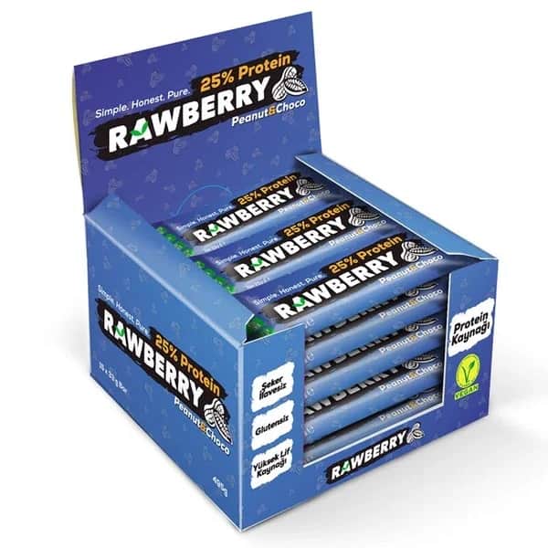 Rawberry وجبات خفيفة من التوت الخام بروتين فول سوداني شوكو بار 15 × 33 غرام
