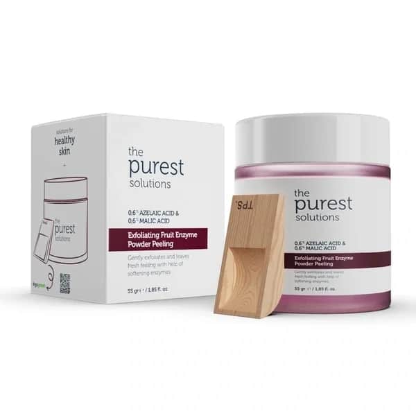 The Purest Solutions مسحوق مقشر إنزيمات الفاكهة من أنقى الحلول مع حمض الأزيليك وحمض الماليك