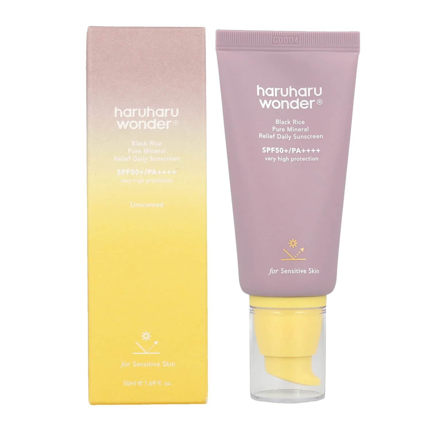 واقي شمس يومي من هارو هارو 50 مل SPF 50 من الأرز الأسود المعدني النقي Haruharu
