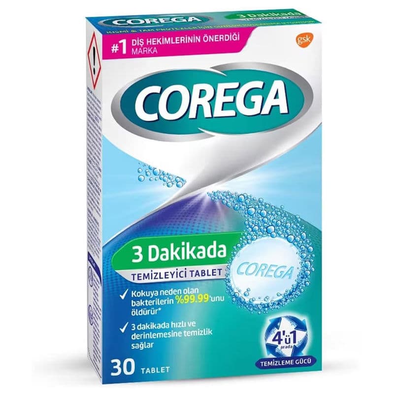 Corega أقراص كوريجا لتنظيف طقم الأسنان (30 قرصًا)