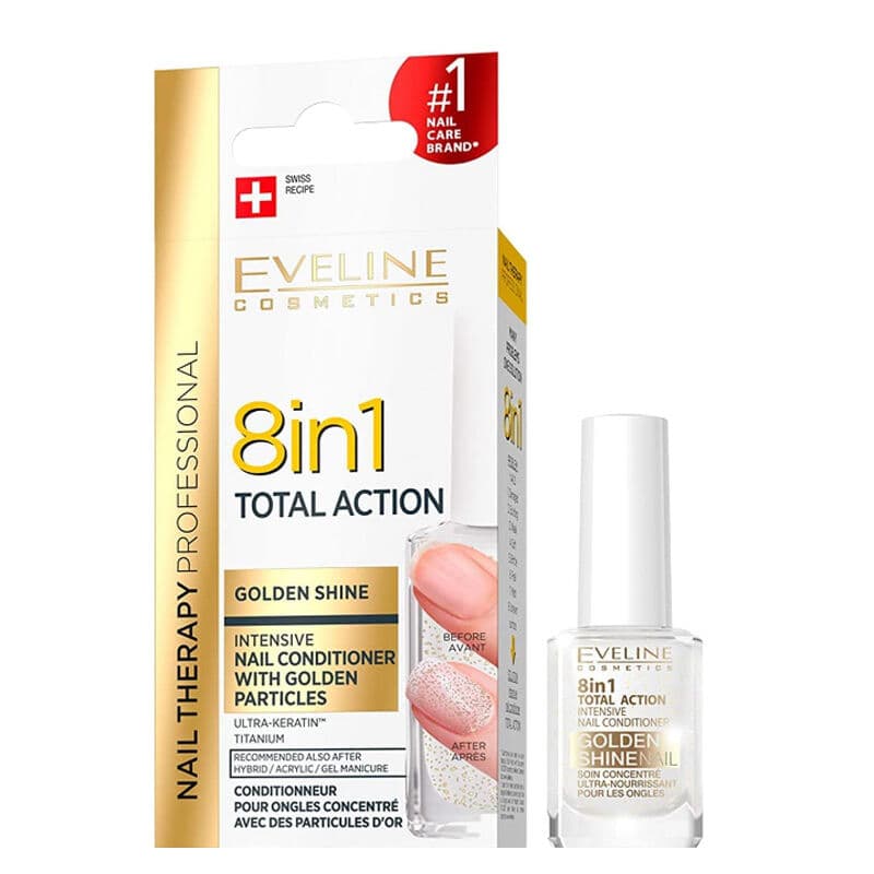 Eveline Cosmetics إيفلين كوزمتكس 8 في 1 بلسم مكثف للأظافر جولدن شاين 12 مل