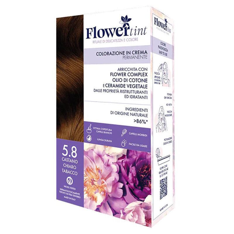 مجموعة صبغة الشعر الكريمية 5.8 بني فاتح تبغ من فلور تينت FlowerTint