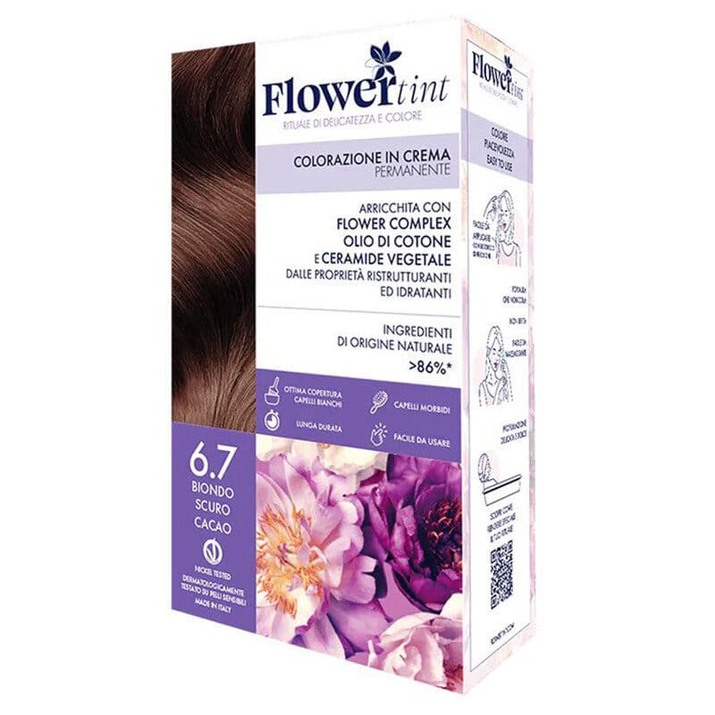 مجموعة صبغة الشعر الكريمية 6.7 بني كاكاو داكن من فلور تينت FlowerTint