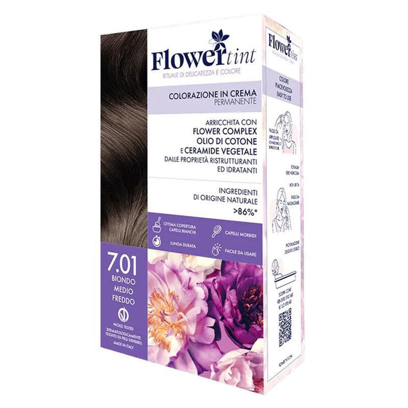 مجموعة صبغة الشعر الكريمية 7.01 بلوند بارد متوسط من فلور تينت FlowerTint