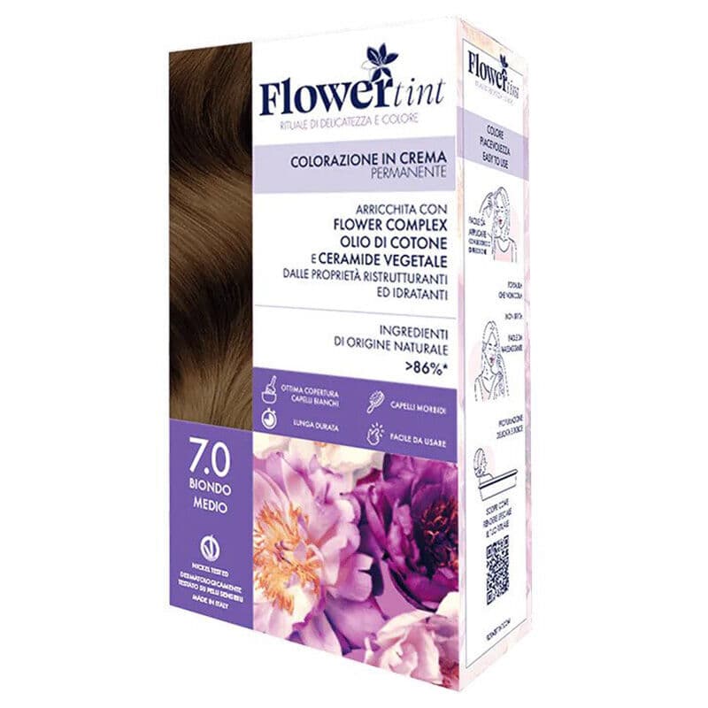 مجموعة صبغة الشعر الكريمية 7.0 أشقر متوسط من فلور تينت FlowerTint