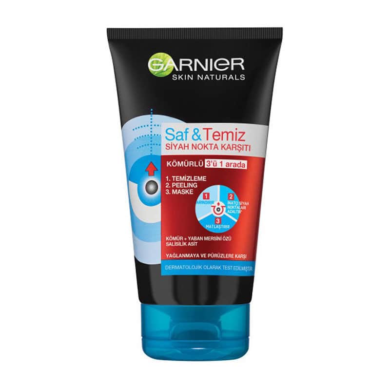 Garnier غارنييه بيور آند كلين مضاد للرؤوس السوداء بالفحم 3 في 1 150 مل