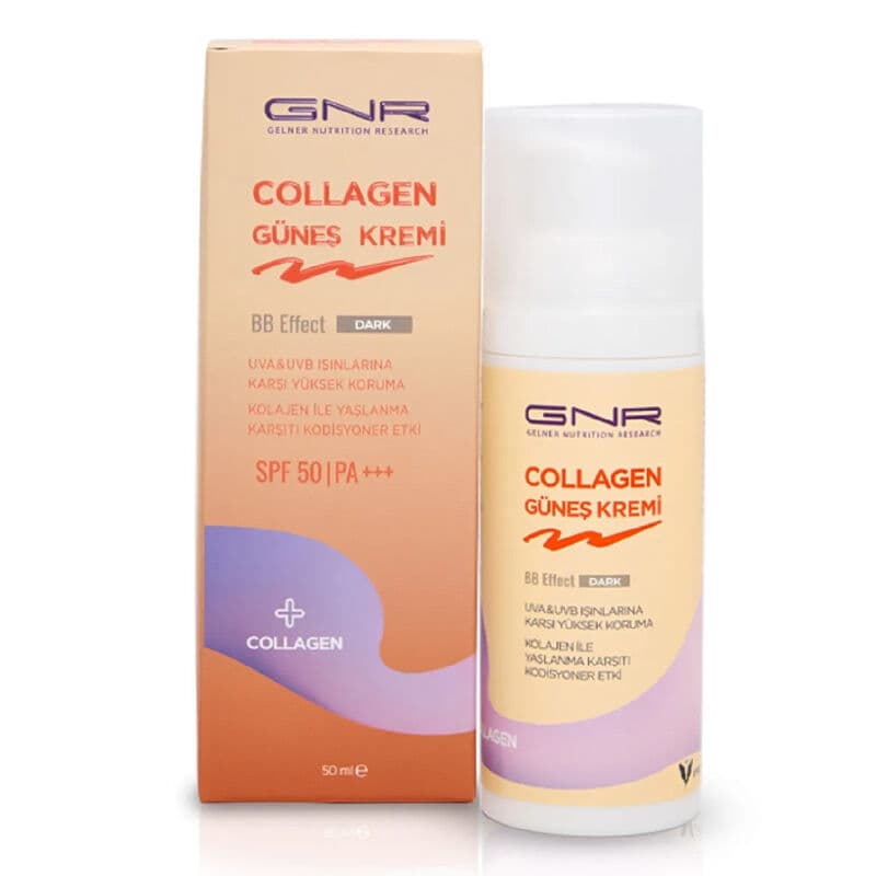 Gnr Collagen كريم الحماية من الشمس بالكولاجين من جي إن آر بعامل حماية 50، تأثير بي بي داكن، 50 مل