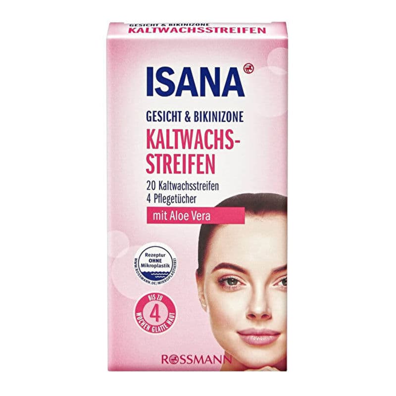 Isana 20 قطعة من شرائح الشمع البارد من إيزانا للوجه ومنطقة البكيني + 4 قطع مناديل تنظيف