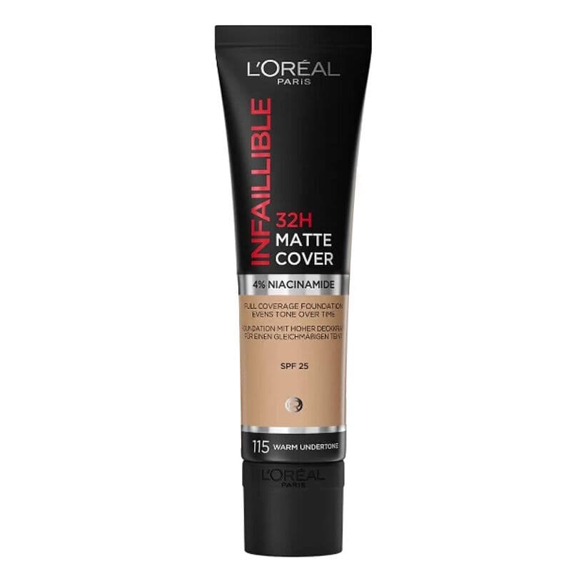 L'Oreal Paris كريم أساس لوريال باريس إنفاليبل عالي التغطية يدوم 32 ساعة 115 لون دافئ 30 مل