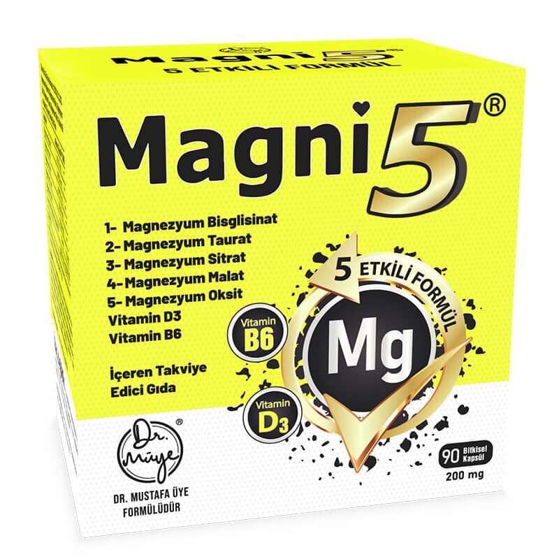 Magni5 مكمل غذائي يحتوي على ماجني 5 مغنيسيوم وفيتامين د3 ب6 90 كبسولة