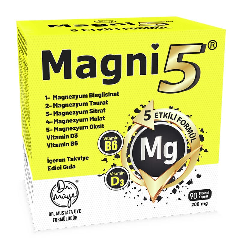 Magni5 مكمل غذائي يحتوي على ماجني 5 مغنيسيوم وفيتامين د3 ب6 90 كبسولة