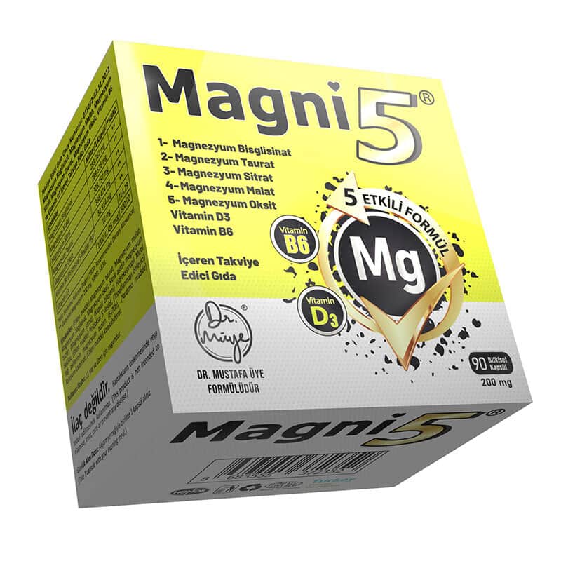 Magni5 مكمل غذائي يحتوي على ماجني 5 مغنيسيوم وفيتامين د3 ب6 90 كبسولة