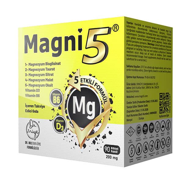 Magni5 مكمل غذائي يحتوي على ماجني 5 مغنيسيوم وفيتامين د3 ب6 90 كبسولة