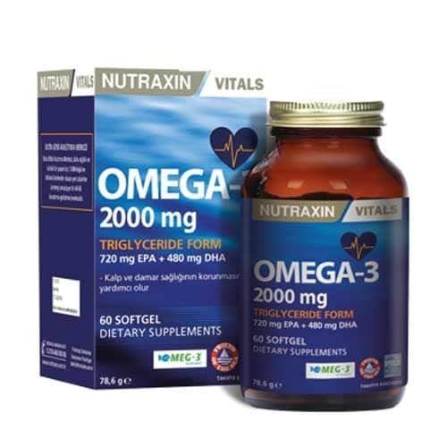 Nutraxin نيوتراكسين أوميجا 3 2000 ملغ من الدهون الثلاثية، 60 كبسولة هلامية