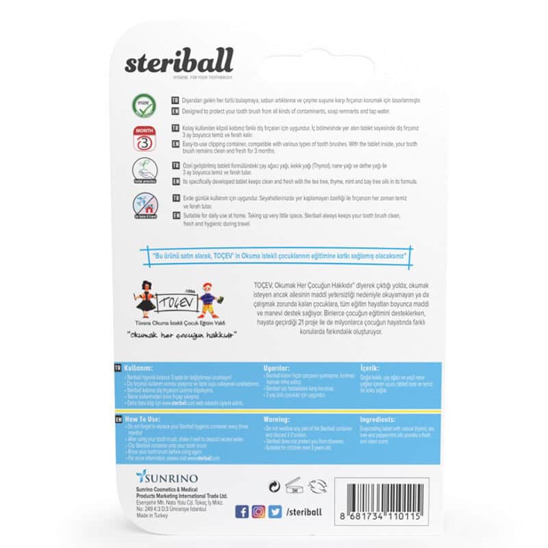 Steriball حاوية حماية فرشاة الأسنان الصحية ستيريبول أصلان