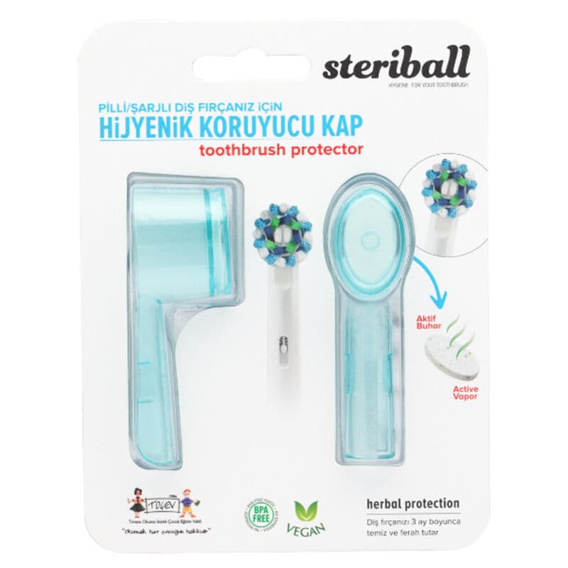 Steriball علبة فرشاة أسنان صحية من ستيريبول للبطاريات أو فرشاة الأسنان القابلة لإعادة الشحن أزرق فاتح