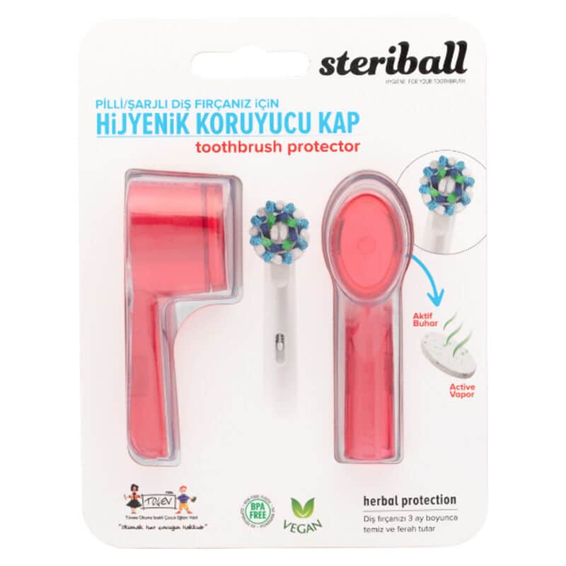 Steriball علبة فرشاة أسنان صحية من ستيريبول للبطاريات أو فرشاة الأسنان القابلة لإعادة الشحن أحمر