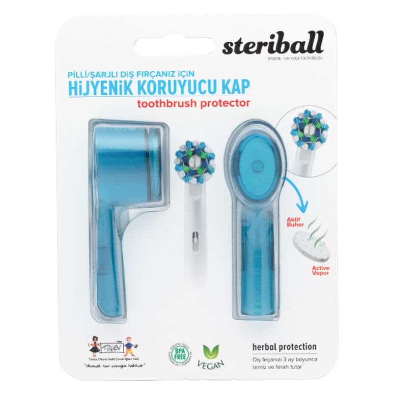 Steriball حاوية فرشاة أسنان صحية من ستيريبول للبطاريات أو فرشاة الأسنان القابلة لإعادة الشحن أزرق