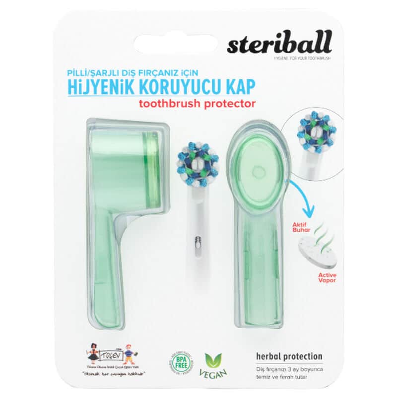 Steriball حاوية فرشاة أسنان صحية من ستيريبول للبطاريات أو فرشاة الأسنان القابلة لإعادة الشحن خضراء