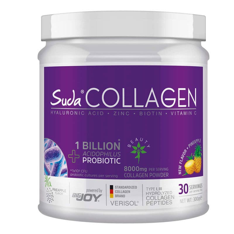 Suda Collagen سودا كولاجين + بروبيوتيك غذاء مكمل بنكهة الأناناس 300 غرام