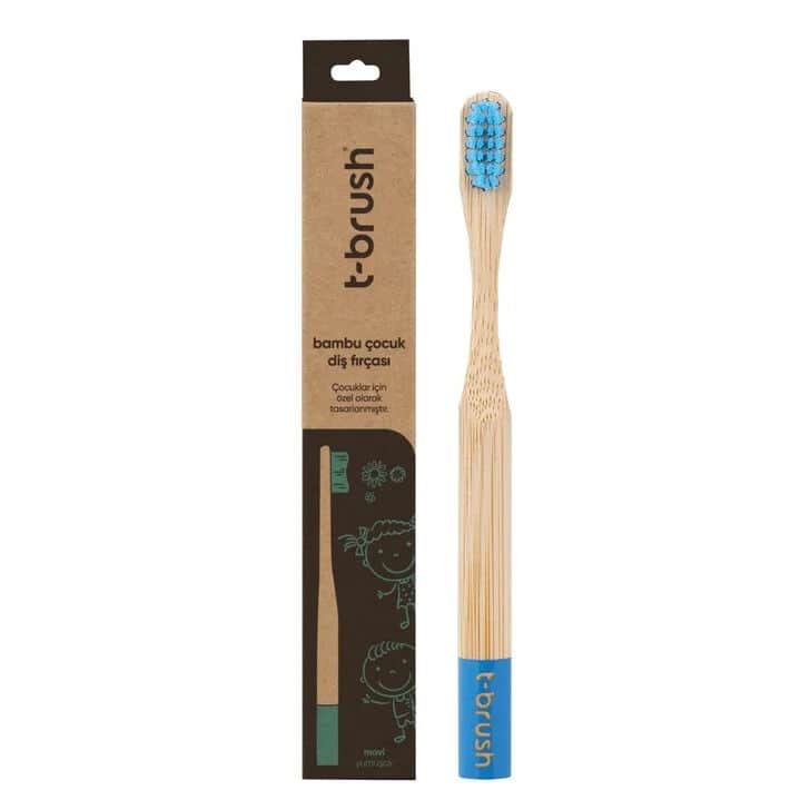 فرشاة أسنان أطفال ناعمة من تي-براش باللون الأزرق من الخيزران T-Brush