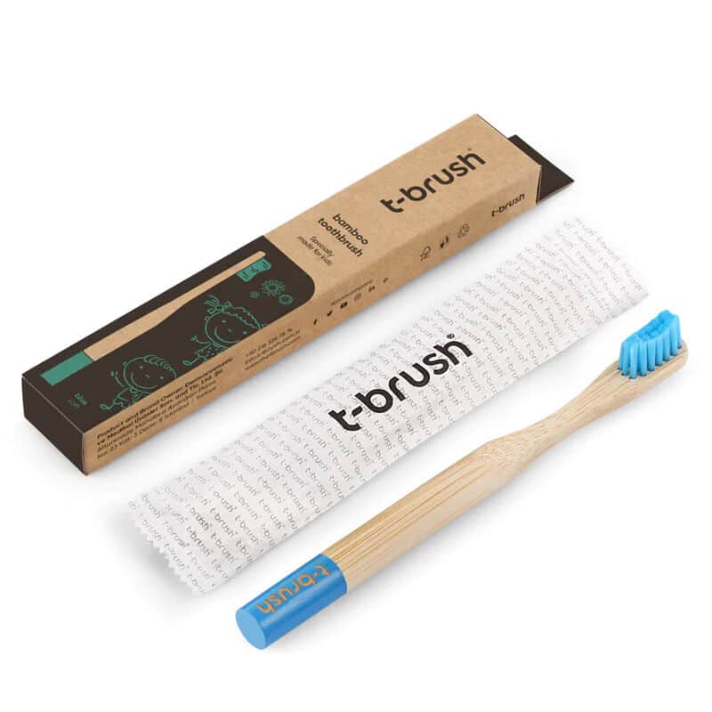 فرشاة أسنان أطفال ناعمة من تي-براش باللون الأزرق من الخيزران T-Brush