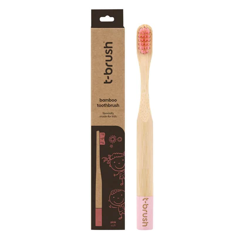 فرشاة أسنان أطفال ناعمة من تي-براش باللون الوردي من الخيزران T-Brush