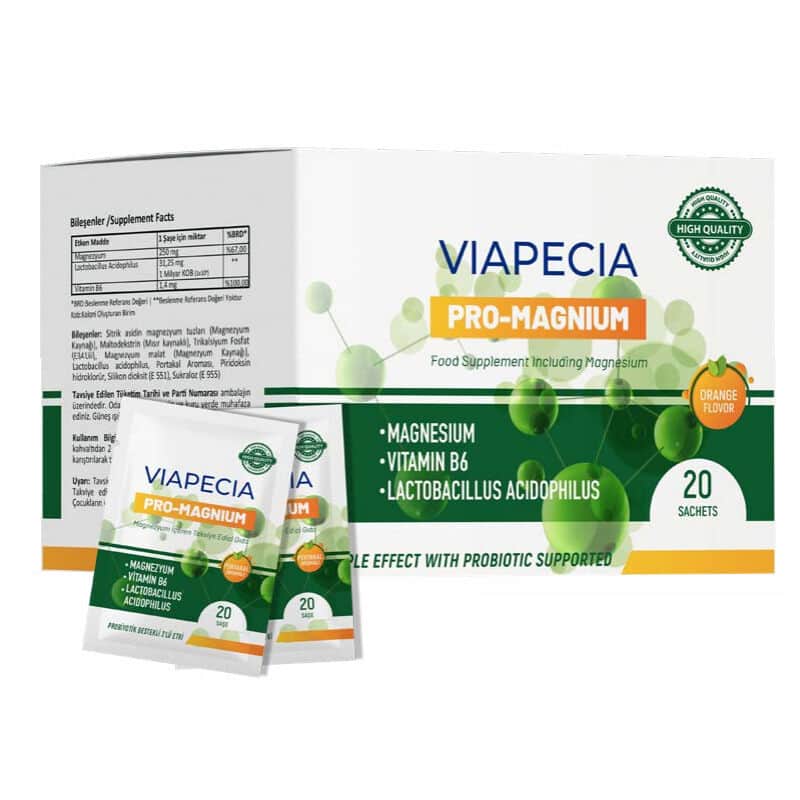 Viapecia مكمل غذائي فيابيسيا برو ماغنيوم يحتوي على المغنيسيوم، 20 كيسًا