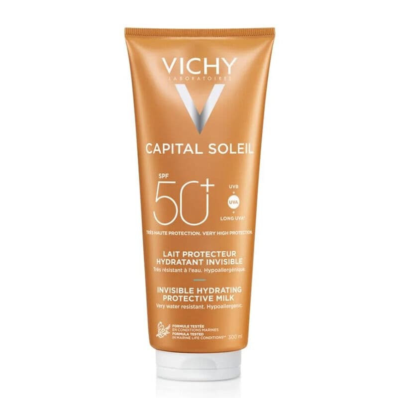 Vichy حليب فيشي كابيتال سولاي للوجه والجسم بعامل حماية 50، 300 مل