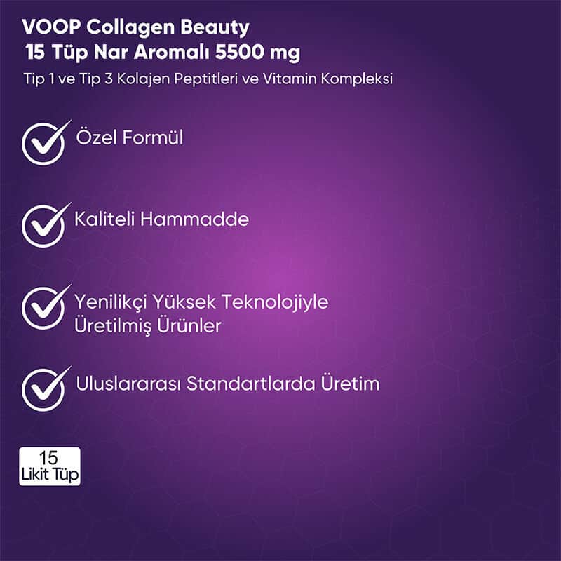 Voop كولاجين فووب بيوتي بنكهة الرمان ٥٥٠٠ ملغ ١٥ أنبوبًا سائلًا