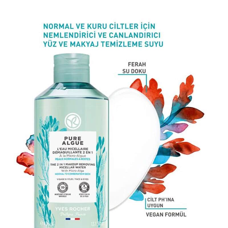 Yves Rocher ماء تنظيف وترطيب الوجه والمكياج بيور ألغ من إيف روشيه، 400 مل
