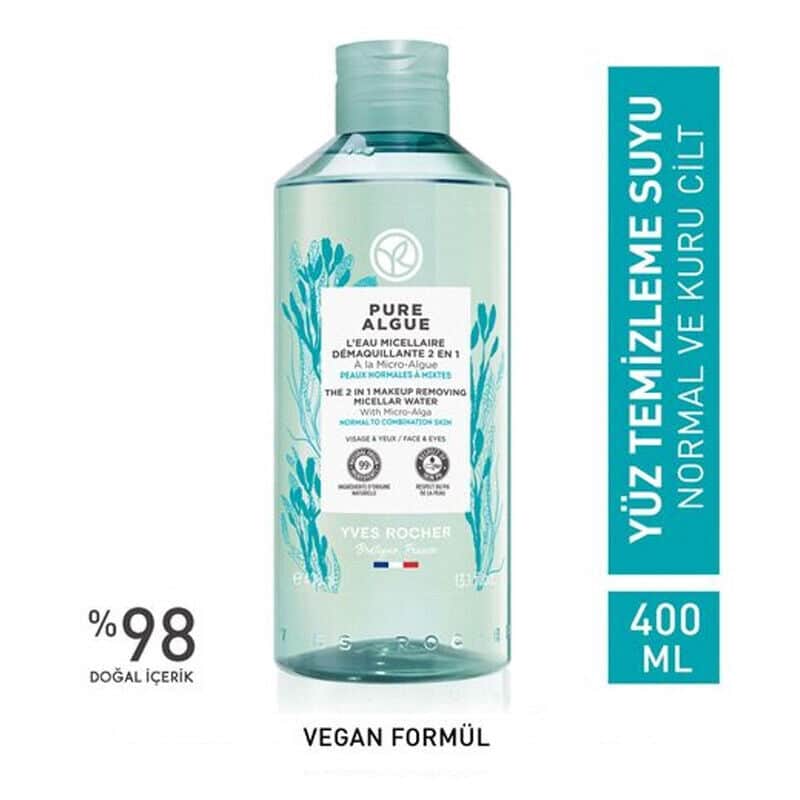 Yves Rocher ماء تنظيف وترطيب الوجه والمكياج بيور ألغ من إيف روشيه، 400 مل