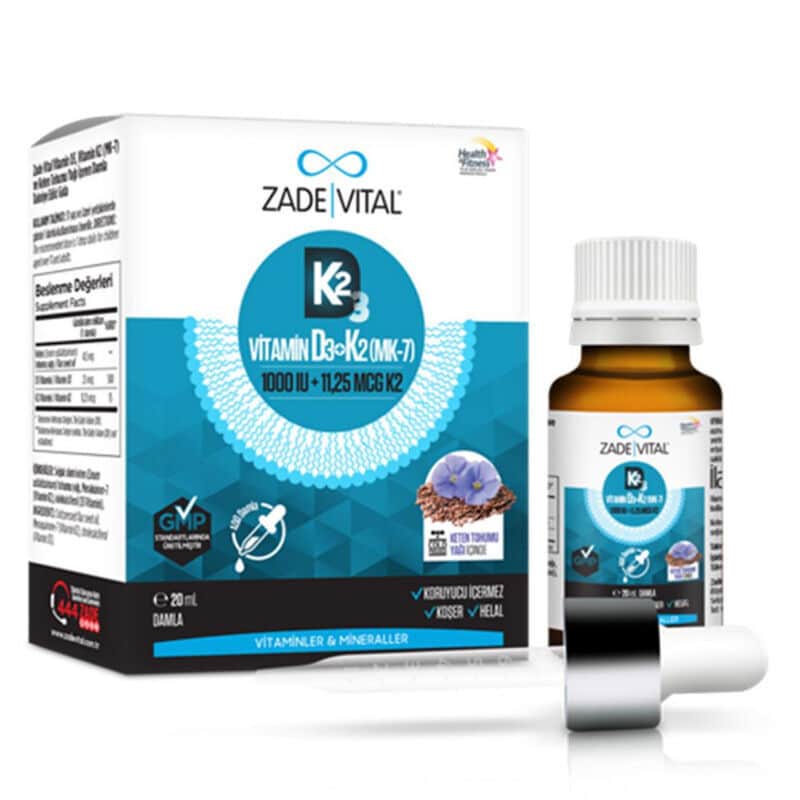 Zade Vital قطرات زاده فيتال فيتامين د3 ك2 وبذور الكتان 20 مل