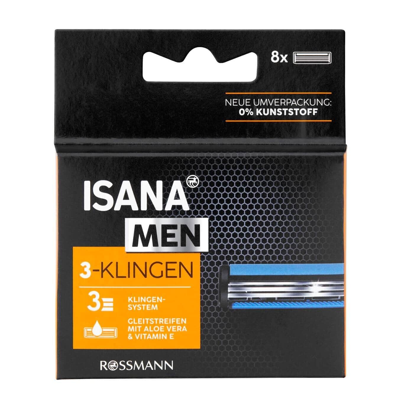 Isana شفرات حلاقة بديلة بثلاث شفرات للرجال من إيزانا عبوة من 8 قطع
